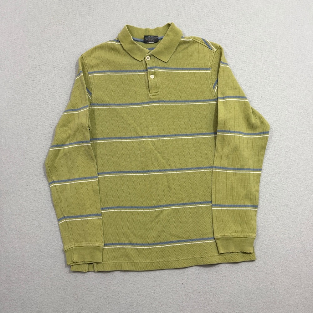 Vintage Steve & Barry's Rugby Polo Large Green Striped Long Sleeve Ribbed Cotton